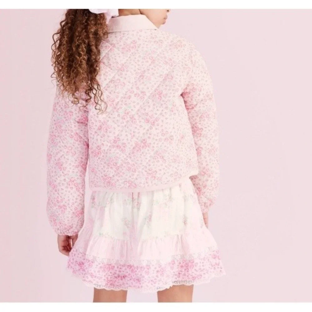 Love Shack Fancy Charlotte Rose Pink Quilted Barn Jacket Large NWT